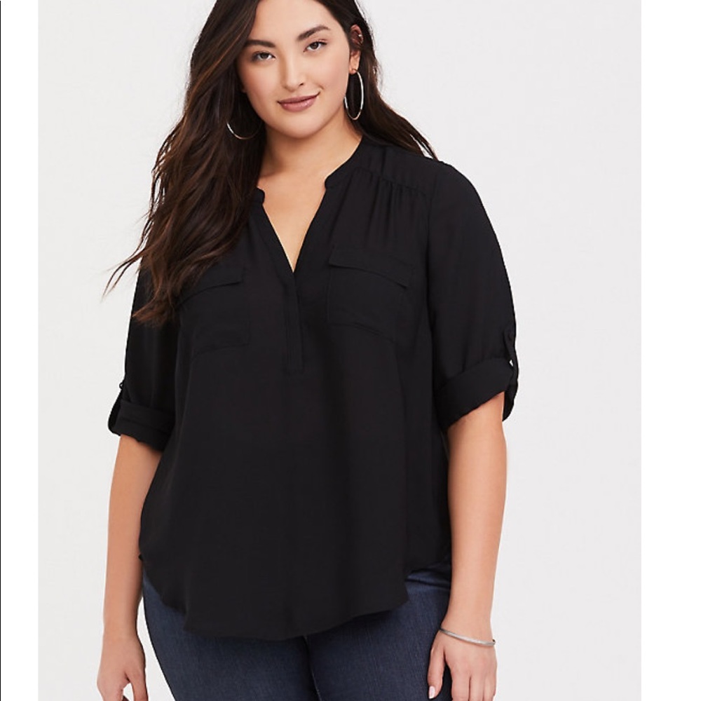 Black Torrid Size 2 Pullover 3/4 Sleeve Blouse